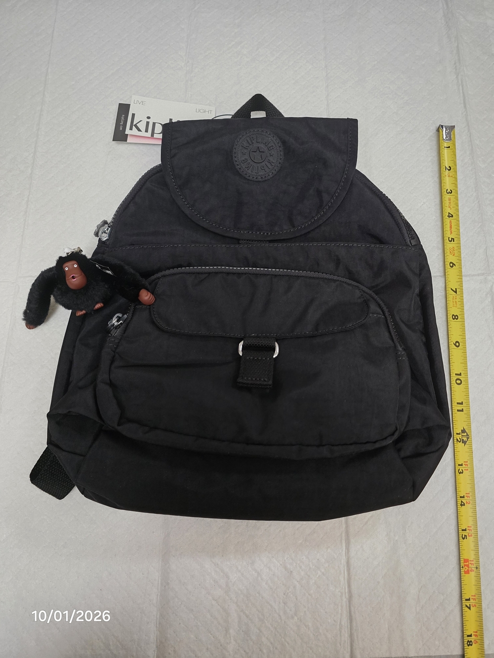 Kipling Black Nylon Daypack with Signature Monkey Charm